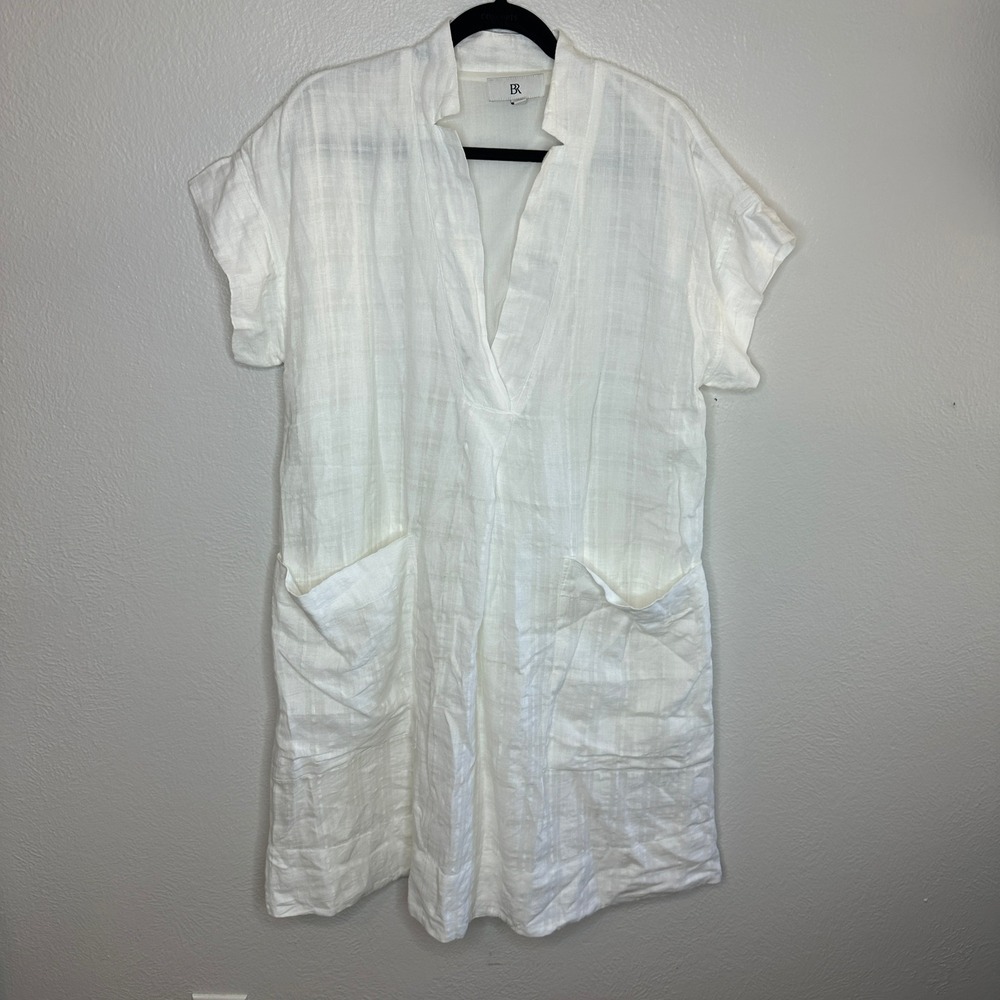 Banana Republic Laurel Linen-Cotton Utility Dress V-Neck Shift Size Medium - Picture 2 of 6